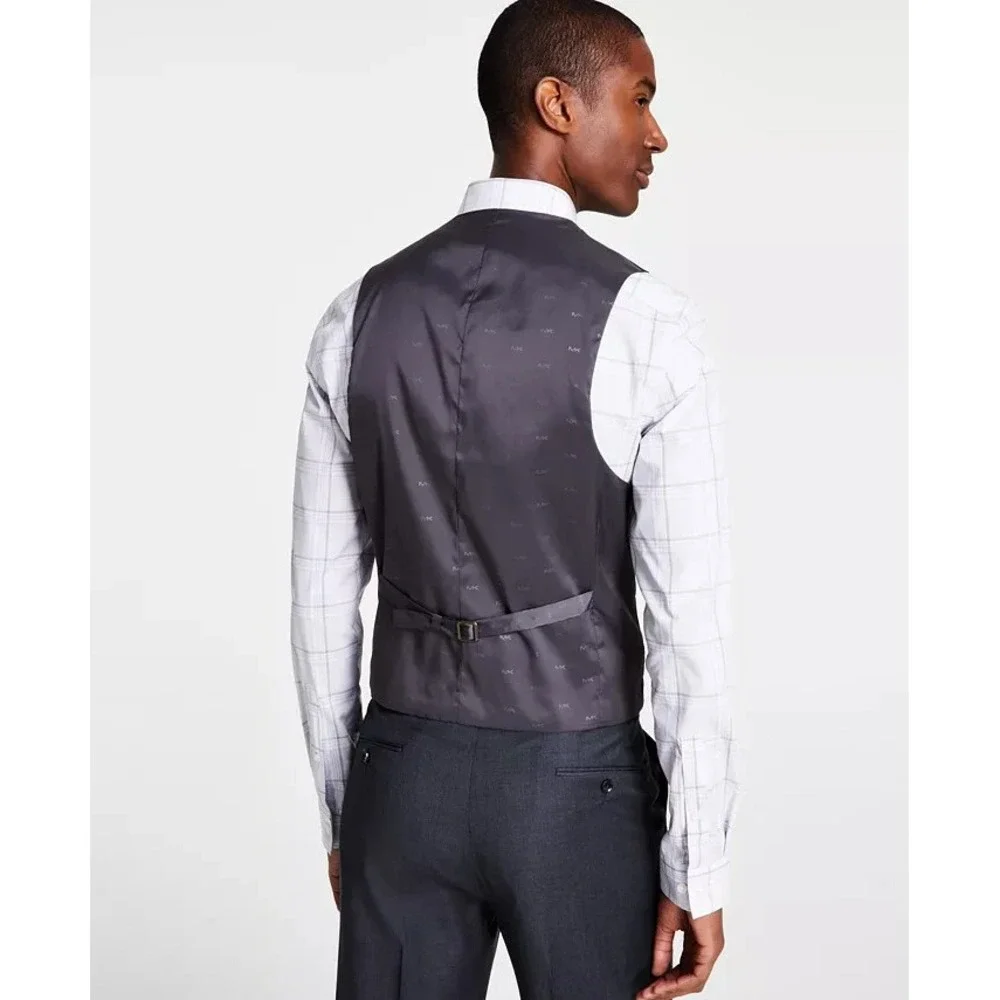 Michael Kors Mens Classic fit Button-Up Suit Vest Large Grey Stretch